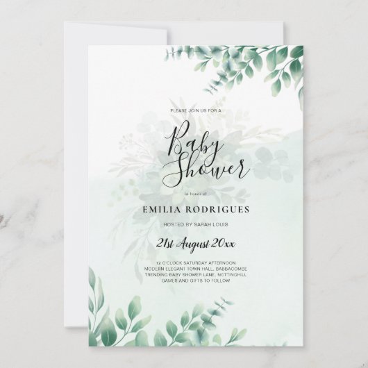 Invitation Mariage d'or vert Eucalyptus Feuille QR CODE (Devant)