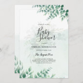 Invitation Mariage d'or vert Eucalyptus Feuille QR CODE (Devant / Derrière)
