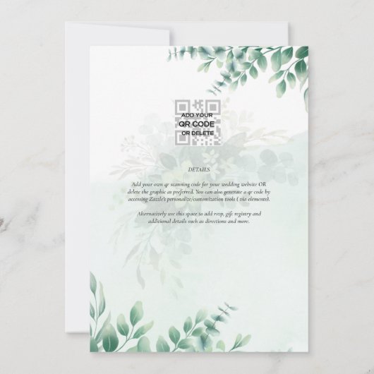 Invitation Mariage d'or vert Eucalyptus Feuille QR CODE (Dos)