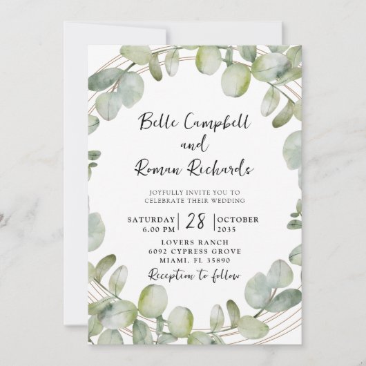 Invitation Mariage d'or vert Eucalyptus tout-en-un moderne (Devant)