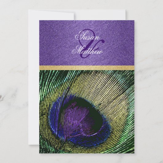 Invitation mariage d'or vert pourpre (Devant)