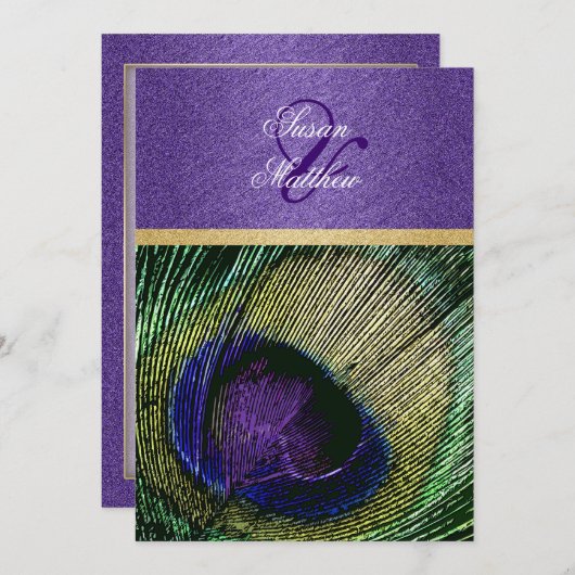 Invitation mariage d'or vert pourpre (Devant / Derrière)