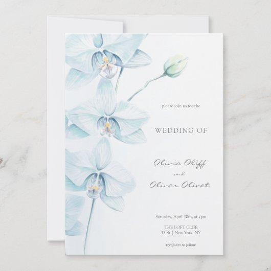 Invitation Mariage d'orchidée bleu doux (Devant)