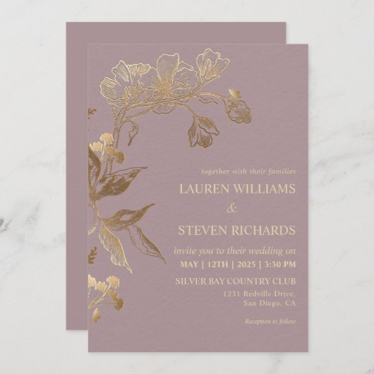 Invitation Mariage d'orchidée dorée rose sur mesure (Devant / Derrière)