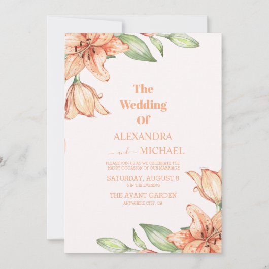 Invitation Mariage d'orchidée florale Peach Fuzz (Devant)