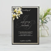 Invitation Mariage d'orchidées avec initiales en ivoire noir (Debout devant)