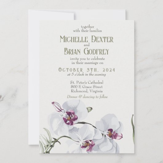 Invitation Mariage d'orchidées blanches délicates (Devant)