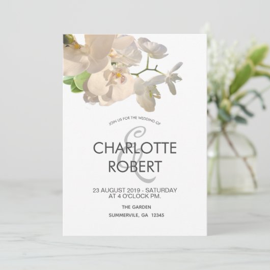 Invitation Mariage d'orchidées blanches tropicales (Debout devant)