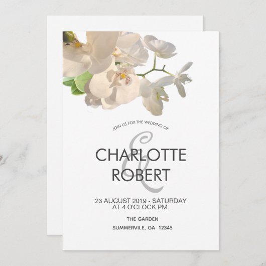 Invitation Mariage d'orchidées blanches tropicales (Devant / Derrière)