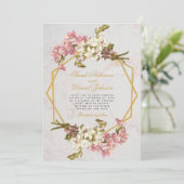 Invitation Mariage d'orchidées rose or en marbre géométrique  (Debout devant)