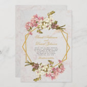 Invitation Mariage d'orchidées rose or en marbre géométrique  (Devant / Derrière)