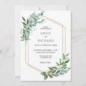 Invitation Mariage doré à la verdure d'eucalyptus (Devant)