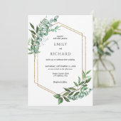 Invitation Mariage doré à la verdure d'eucalyptus (Debout devant)