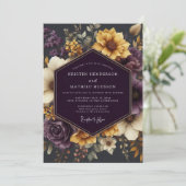 Invitation Mariage doré Aubergine (Debout devant)