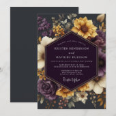 Invitation Mariage doré Aubergine (Devant / Derrière)