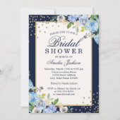 Invitation Mariage doré bleu floral scintillant (Devant)