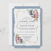 Invitation Mariage doré bleu foncé moderne (Devant)