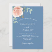 Invitation mariage doré bleu poussiéreux rose (Devant)