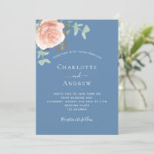 Invitation mariage doré bleu poussiéreux rose (Debout devant)