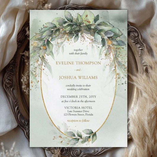 Invitation Mariage doré boho eucalyptus tendance