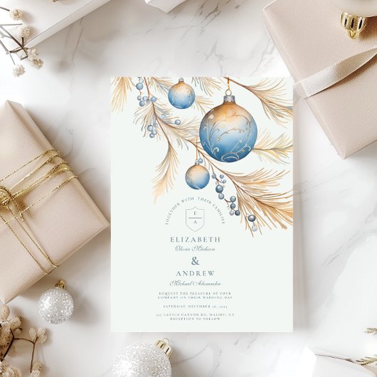Invitation Mariage d'ornement bleu Dusty