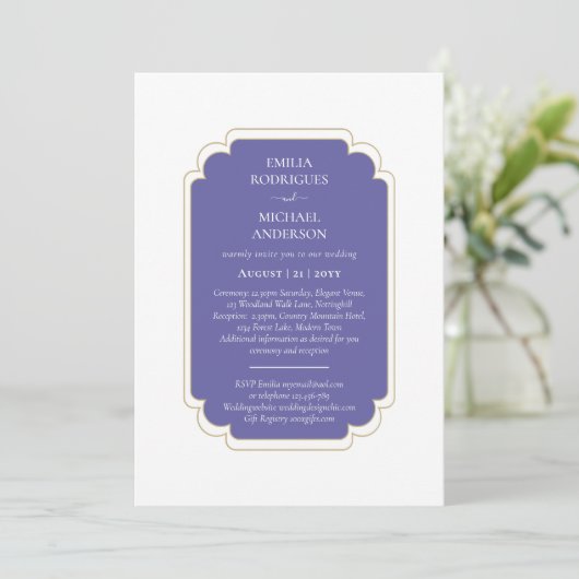 Invitation Mariage double face BILINGUE Pourpre Peri (Debout devant)