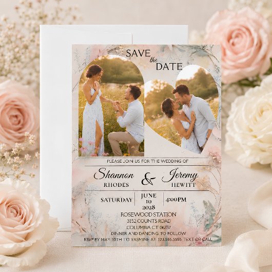 Invitation Mariage Double Photo Fleur d'Amour