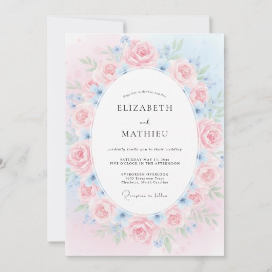 Invitation Mariage Douce Azur Pétale de Teint Rose (Devant)