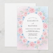 Invitation Mariage Douce Azur Pétale de Teint Rose (Devant / Derrière)