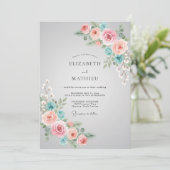 Invitation Mariage Douce Corail Aqua Paeon (Debout devant)