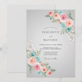Invitation Mariage Douce Corail Aqua Paeon (Devant / Derrière)