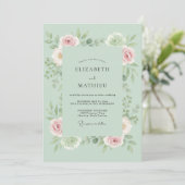 Invitation Mariage Douce Étreinte Florale Menthe (Debout devant)