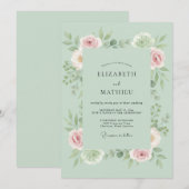 Invitation Mariage Douce Étreinte Florale Menthe (Devant / Derrière)