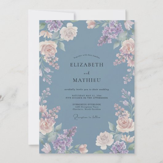 Invitation Mariage Douce Étreinte Painterle de Pervenche (Devant)