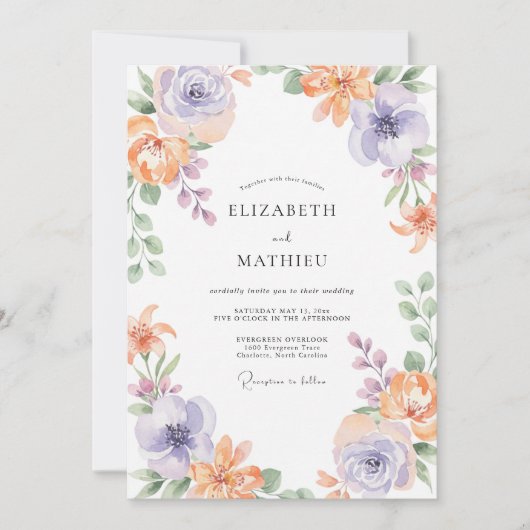 Invitation Mariage Douce Eucalyptus Ranunculus Améthyste Pêch (Devant)