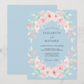 Invitation Mariage Douce Fleur Bleue Poussiéreuse (Devant / Derrière)
