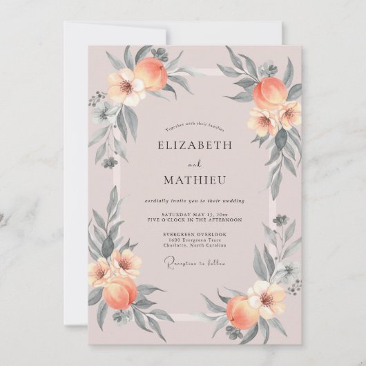 Invitation Mariage Douce Fleur de Pêche (Devant)
