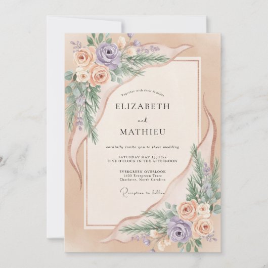 Invitation Mariage Douce Fleur de Pêche (Devant)