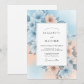 Invitation Mariage Douce Floraison Bleu Ciel (Devant / Derrière)