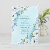 Invitation Mariage Douce Floraison Bleu Ciel (Debout devant)