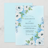 Invitation Mariage Douce Floraison Bleu Ciel (Devant / Derrière)