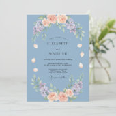 Invitation Mariage Douce Floraison Bleu Poussiéreux (Debout devant)