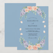 Invitation Mariage Douce Floraison Bleu Poussiéreux (Devant / Derrière)