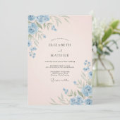 Invitation Mariage Douce Floraison Bleue Poudre (Debout devant)