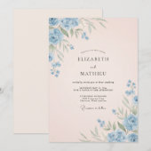 Invitation Mariage Douce Floraison Bleue Poudre (Devant / Derrière)