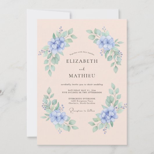 Invitation Mariage Douce Floraison Pervenche (Devant)