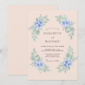 Invitation Mariage Douce Floraison Pervenche (Devant / Derrière)