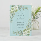 Invitation Mariage Douce Floraison Sarcelle (Debout devant)