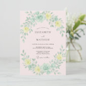 Invitation Mariage Douce Floraison Vert Menthe (Debout devant)