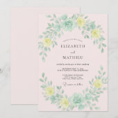 Invitation Mariage Douce Floraison Vert Menthe (Devant / Derrière)